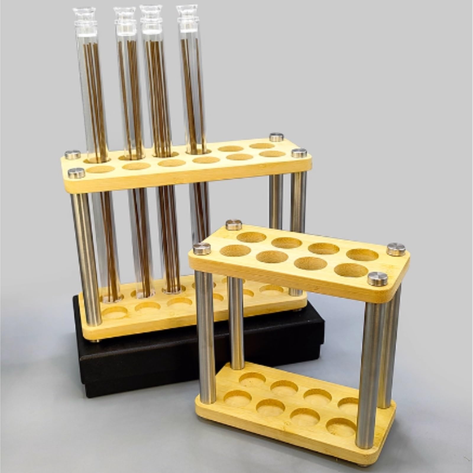 Estante de tubo de prueba de acrílico, Soporte múltiple rectangular de madera for la sala clases tamaños del estante tubos ensayo acero inoxidable(14x7x13cm)