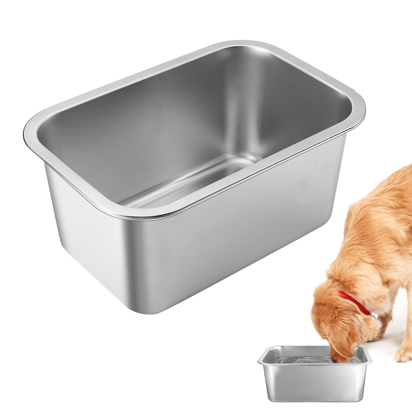 2 Gallons Dog Water Bowl - Durable Stainless Steel Dog Bowl, Safe High Capacity Water and Food Bowl for Medium Large Breed Dogs Indoor Outdoor
