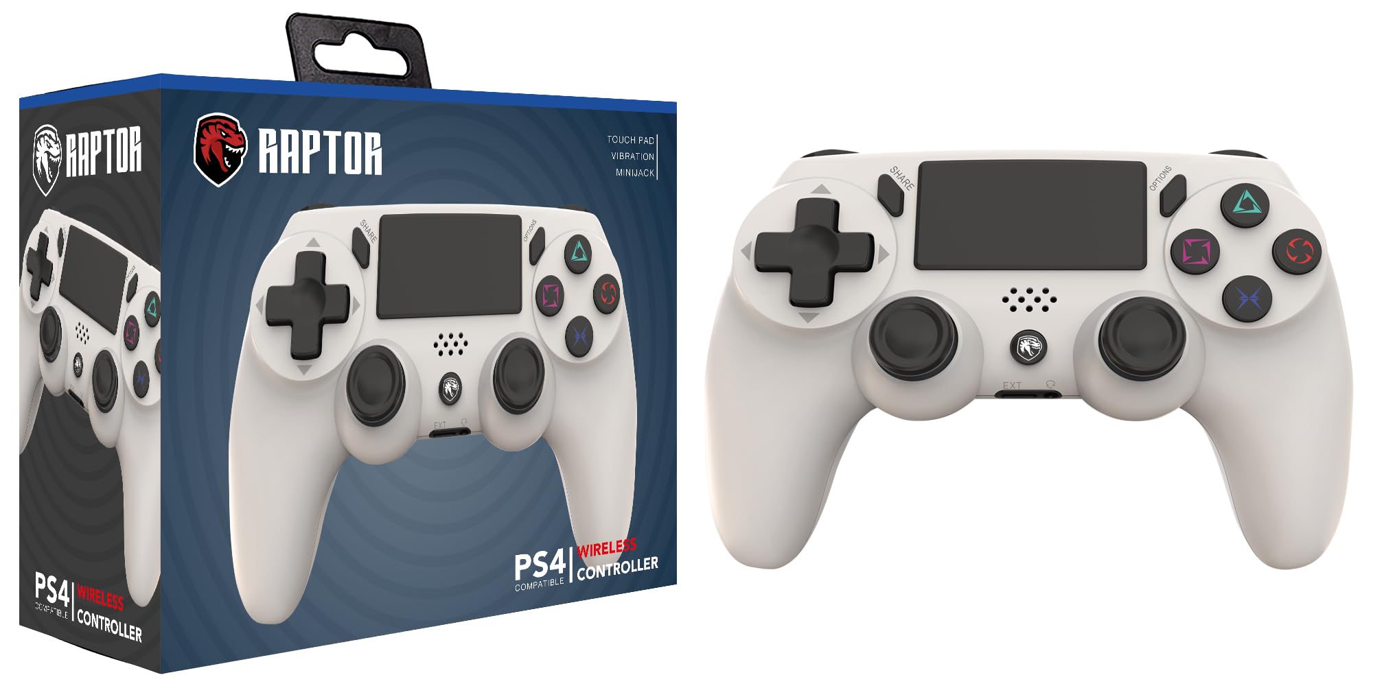 Manette sans fil blanche Bluetooth compatible avec PS4, PS3, PC, Android, Windows Gamepad 6 axes avec vibration Double lumière LED Joystick Rechargeable Jeux Shooters Courses Sports Action