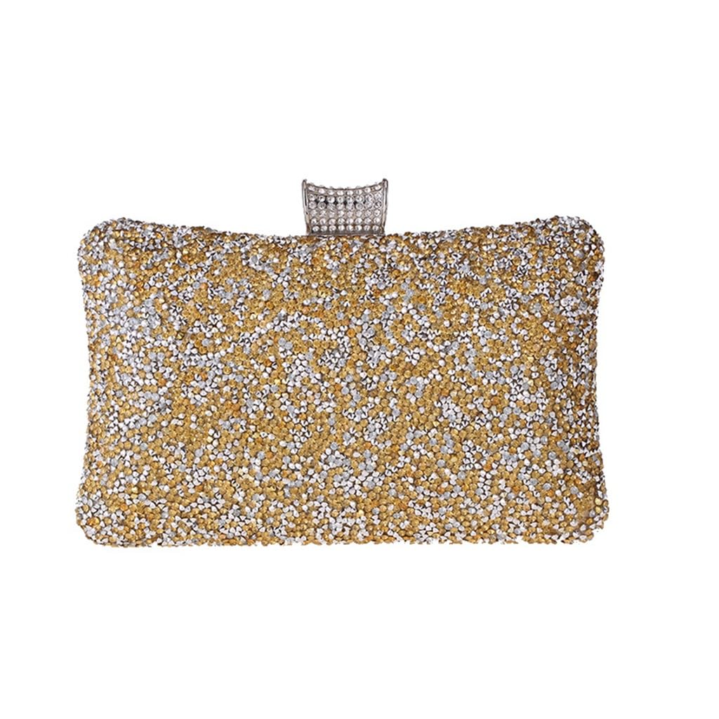Sac de gala pour femme minaudière argentée rigide incrustée de strass brillants