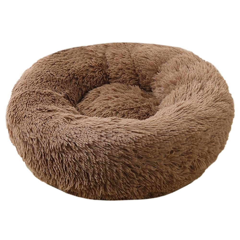 Lukery Dog Cat Donut Bed, Fluffy Plush Puppy Kitten Cuddler Round Bed, Warm and Soft Pet Cosy Anti Anxiety Beds for Small/Medium/Large Dogs (110CM,Light curry) โ image 1
