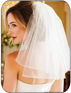 Bride Wedding Veils Short Shoulder Length 2 Tier Bridal Tulle Veil with Comb for Women and Brides (Ivory)