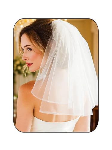 Bride Wedding Veils Short Shoulder Length 2 Tier Bridal Tulle