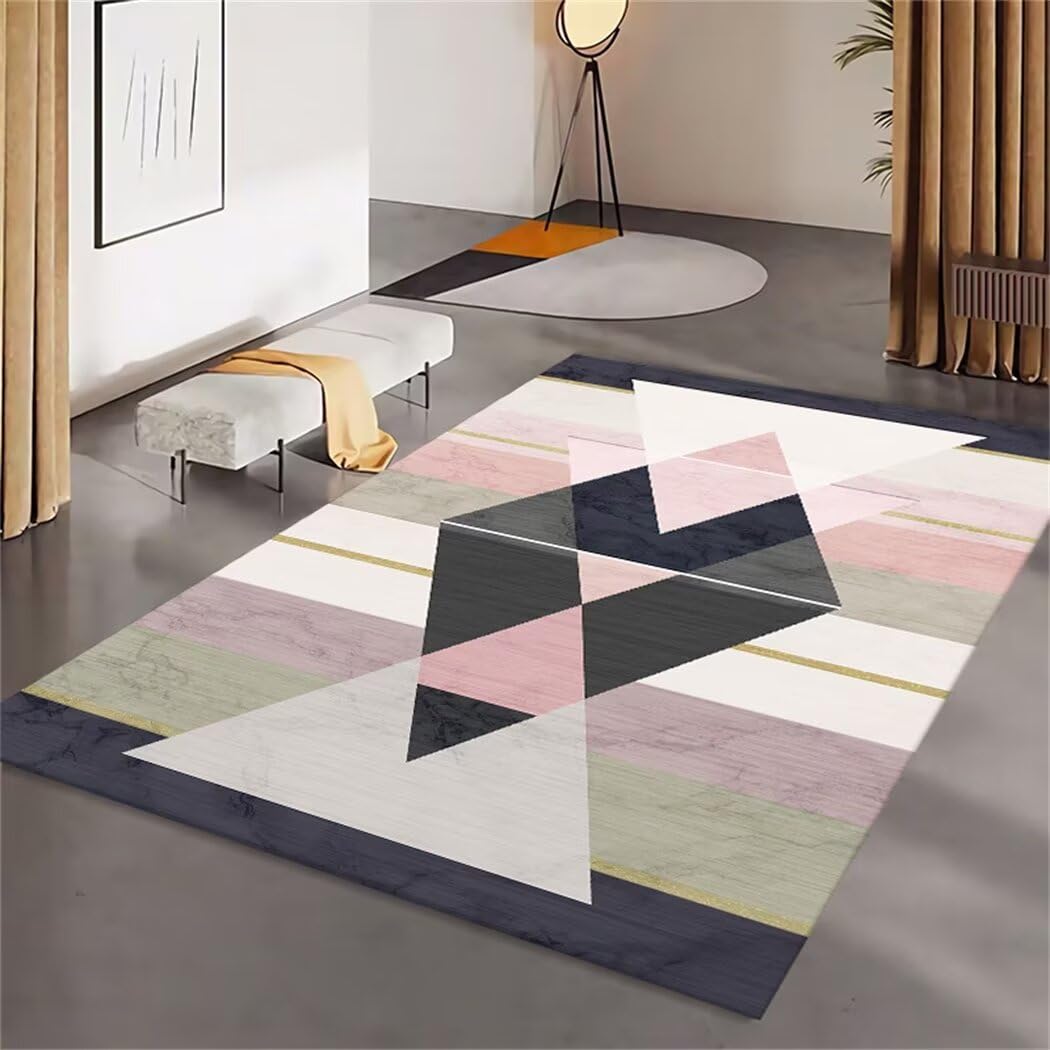 Tapis de salon lavable résistant aux taches 180x220 cm rose moderne