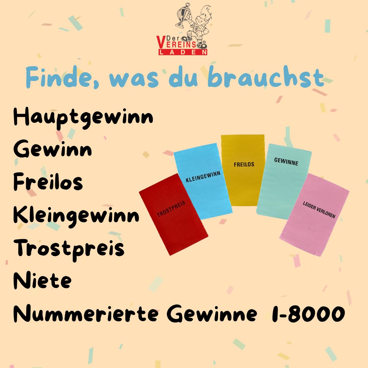 Tombolalose Lospaket 500 Gewinne 1-500 fortlaufend nummeriert, 10x50 Sicherheitslose, bunt gemischt, perforiert, ideal für Tombola & Verlosung