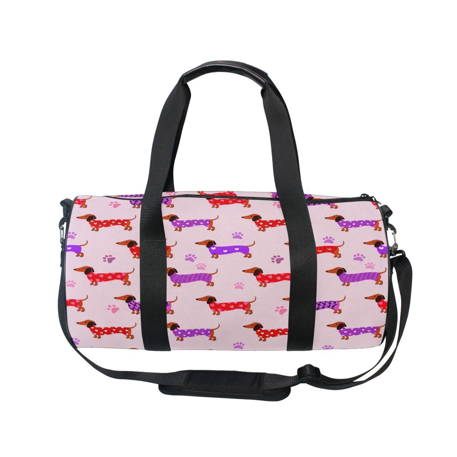 BOESI Doodle Colorful Dachshund Travel Gym Bag, Lightweight Sports Bag, Hand-carrying and Shoulder-carrying, Suitable for Men and Women
