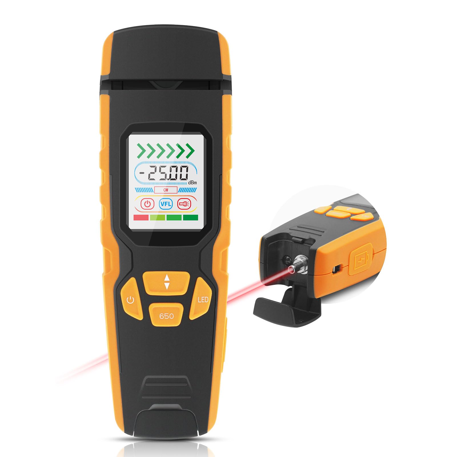 Henkion LWL Tester à main Identificateur de fibre optique avec localisation de défaut en temps réel, 850-1700nm SM/MM Power Meter Fonction VFL Écran LED, Testeur de câble à fibre optique pour réseau