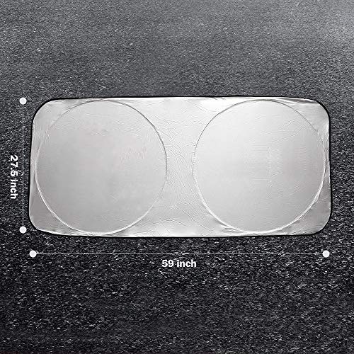 Vech Car Windshield Sunshade with Bonus Steering Wheel Cover Sun Shade. 170T Reflective Polyester Blocks Heat and Sun. Foldable Sun Shield That Keeps Your Vehicle Cool (60 x 27.5 in)