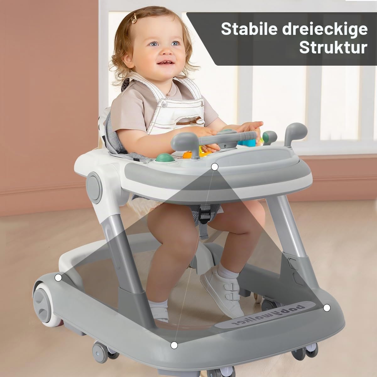 Lauflernhilfe 2-in-1: Schiebewagen für Kleinkinder mit Abnehmbarem Esstablett und Musik-Spielbrett (ohne Batterien),Faltbare Aktivitäts-Lauflernhilfe für Jungen und Mädchen von 6 bis 18 Monaten