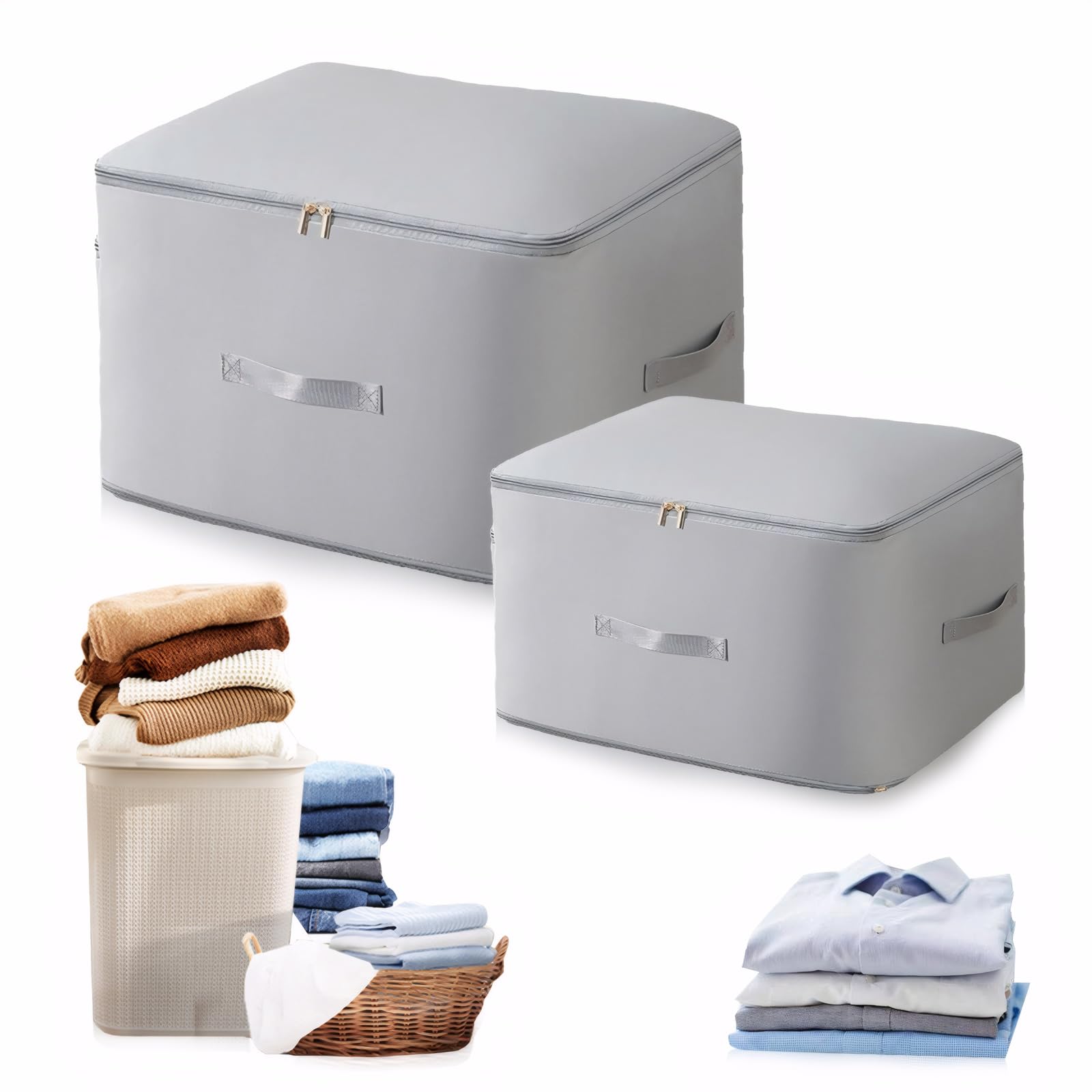 2Pcs Ultra Space Saving Self Compression Organizer, Compression Packing Cubes, Luggage Clothes Packing Organiser Bags, 2024 New Compression Storage Bags with Zipper(54*42*30cm and 54*42*60cm, Grey)