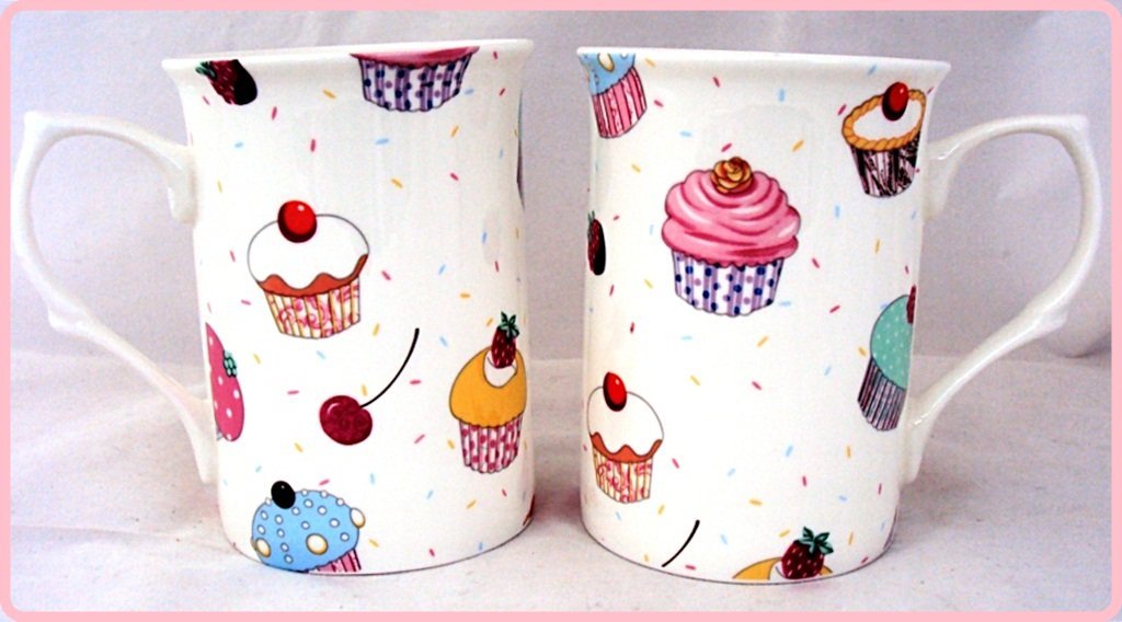 Fromeuropewithlove White Fairy Cupcakes Mugs Set Of 2 Fine Bone China Cupcakes Mugs Hand Decorated In The Uk