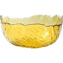 SHINING Lead-free Crystal Glass Salad Bowl Fruit Bowl Irregular Grain Dessert Dinner Food Mixing Bowl 5", Yellow