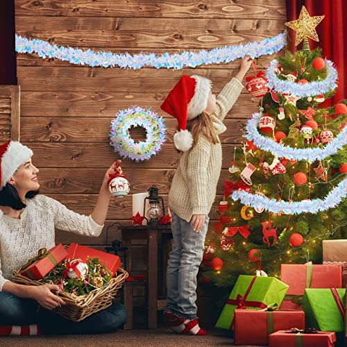 Willbond Christmas Tinsel Garland Iridescent White Metallic Twist Garland Xmas Tree Ornament Halloween Birthday Wedding New Year Indoor Outdoor Party Decorations (Exquisite Color,30 Feet) #TOP1