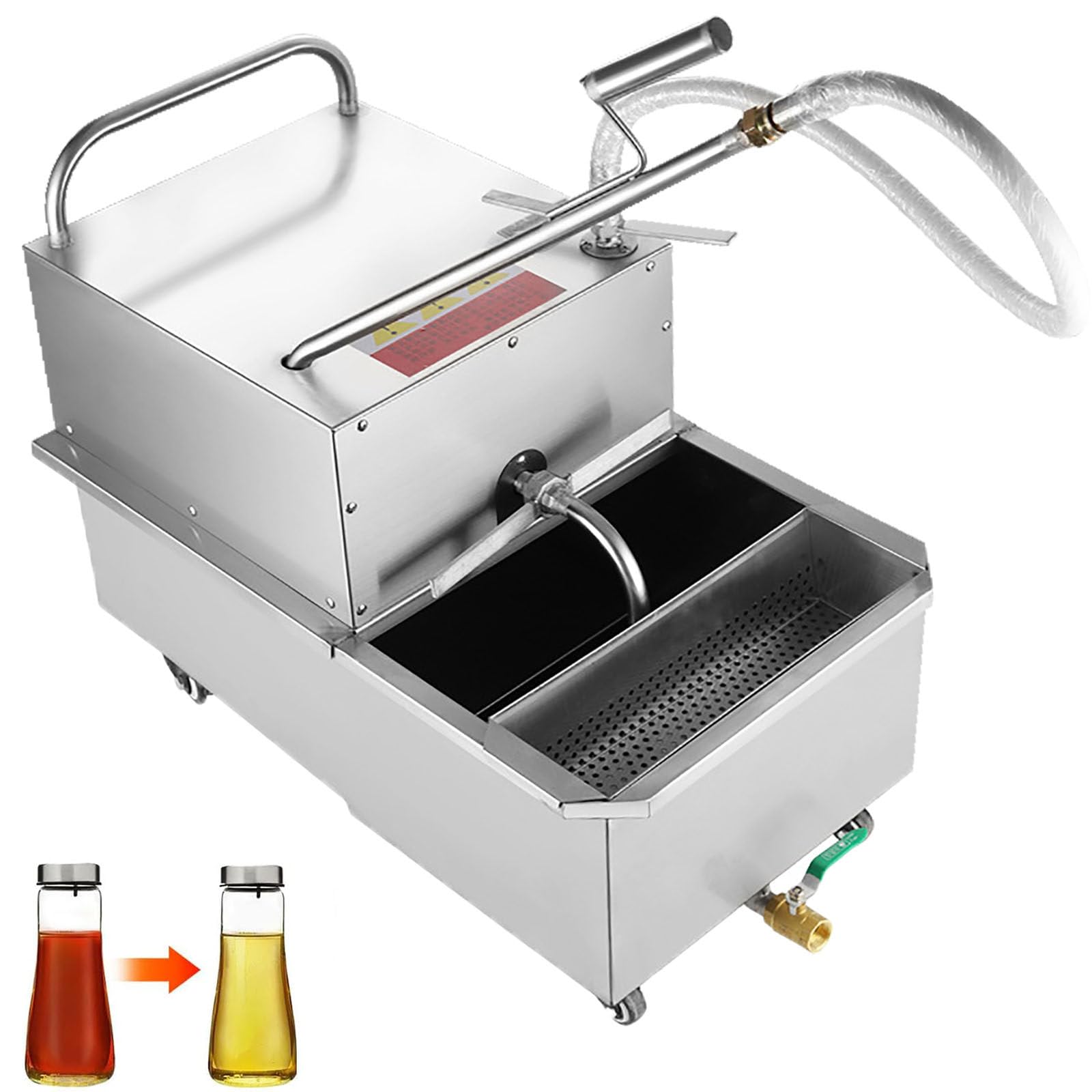 asdchZen 55 L /14.5 Gal Fryer Filter Machine 550W Stainless Steel Commercial Mobile Oil Filtration, Oil Pump Flow 32L/Min, Deep Fryer Oil Filter Cart For Restaurant Supermarket