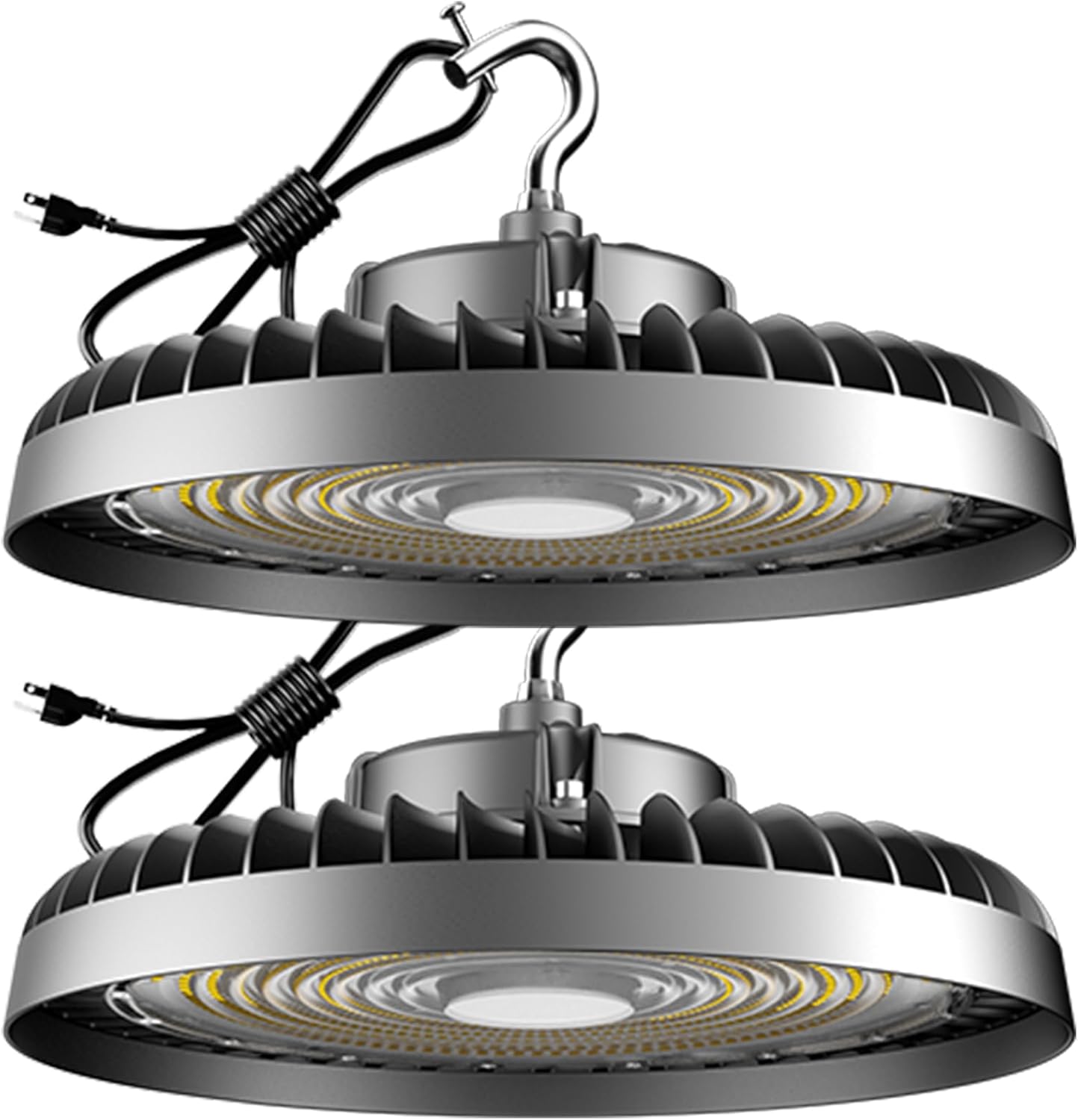 FAITHSAIL 500W High Bay LED Shop Lights 75000lm 5000K High Bay LED Lights AC100-277V UFO LED High Bay Light with Plug for Commercial Warehouse Lighting-2Pack
