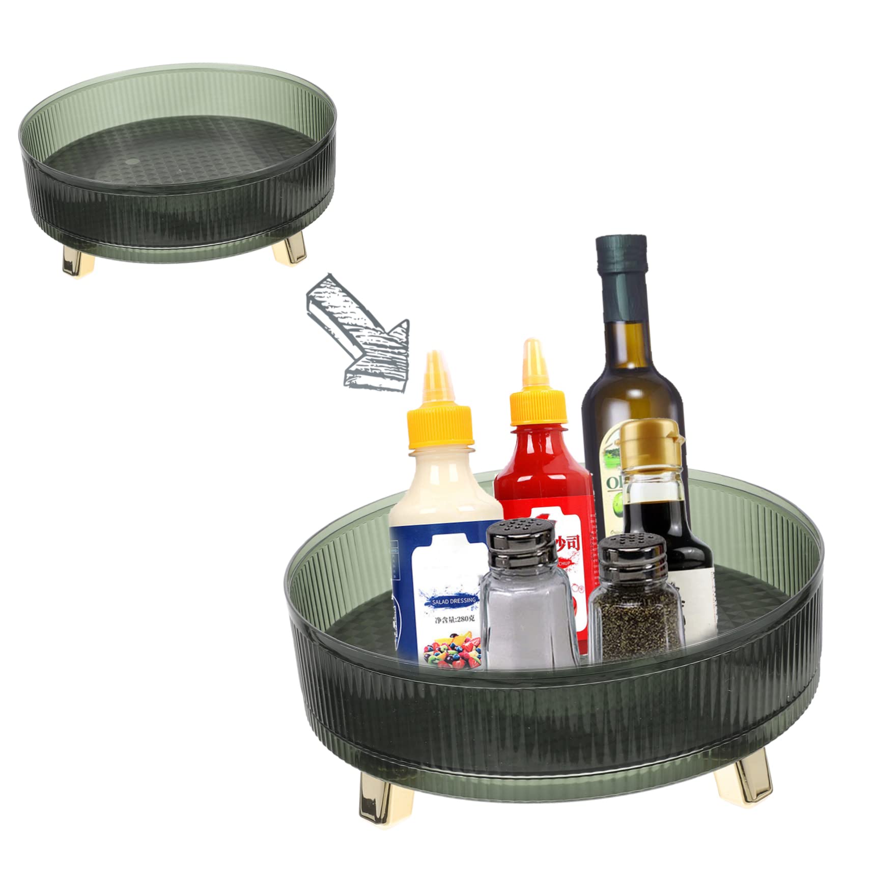 Bandeja Organizadora Giratoria de Pet y Abs Verde 360 Grados | Superficie Antideslizante, Forma Redonda, para Encimera de Cocina y Baño, Uso en Cosméticos y Joyería