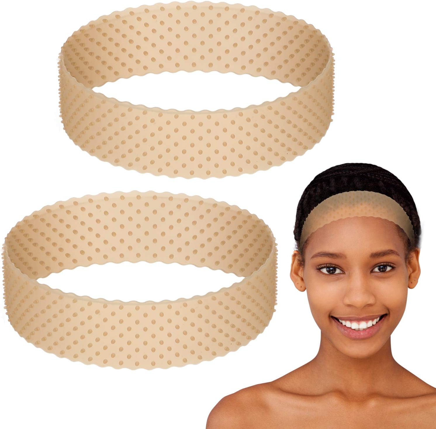 WILLBOND 2 Pcs Silicone Wig Grip Band Snatch Proof Wig Band No Slip Silicone Headband Bulk Elastic Fixed Gripper Holder for Men Women Sports Yoga(Light Brown)