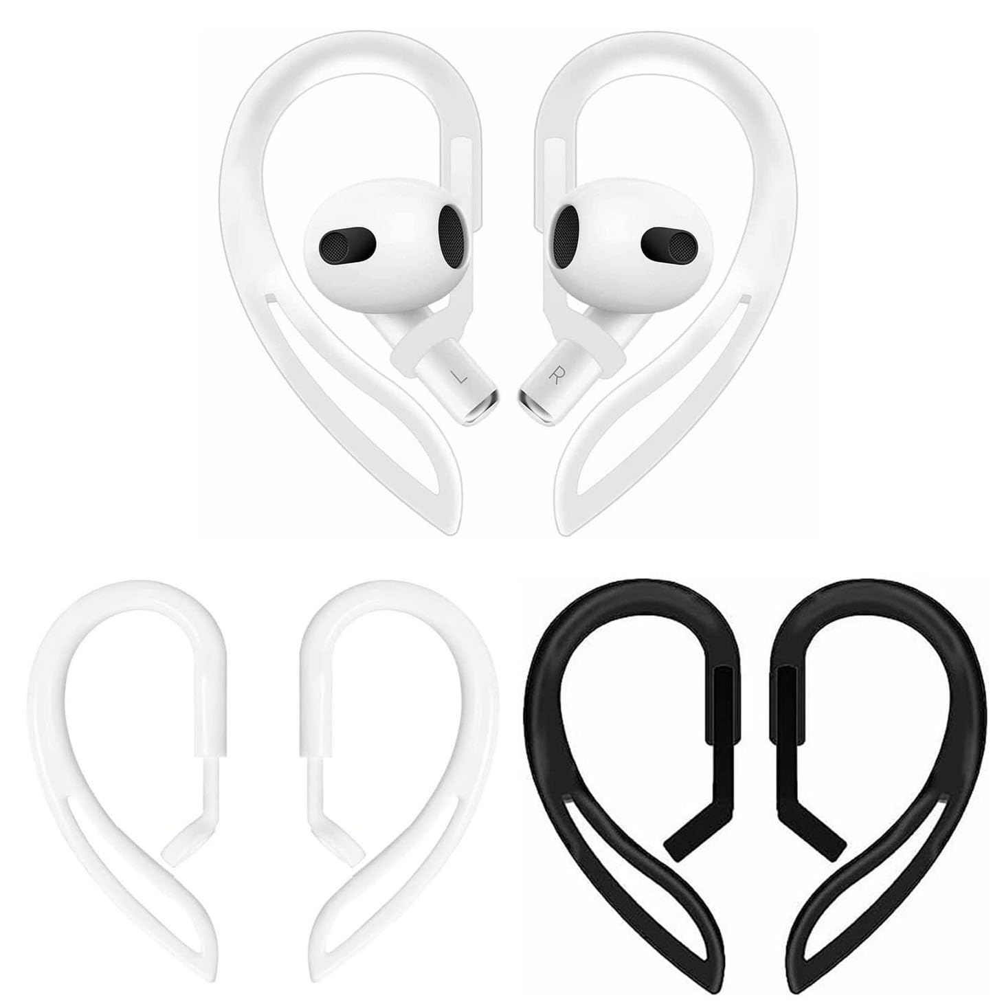 VSuRing 3 Pairs Ear Hooks Compatible with AirPods Pro 2nd AirPods Pro AirPods 3rd 2 1(Transparent & Black & White)
