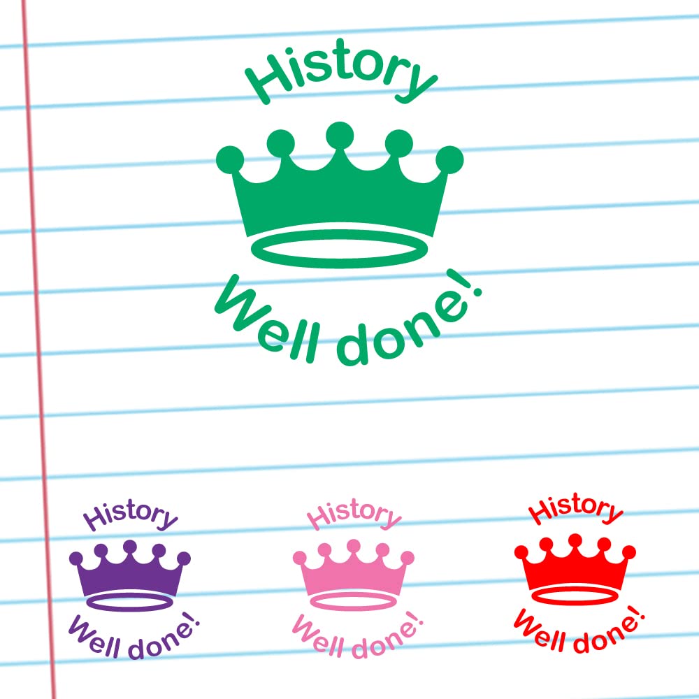 School Stamps Green History/Well Done Teacher Stamp. Self-Inking, 22Mm, Reinkable, Quality Stamper For Marking And Praise. Ink*