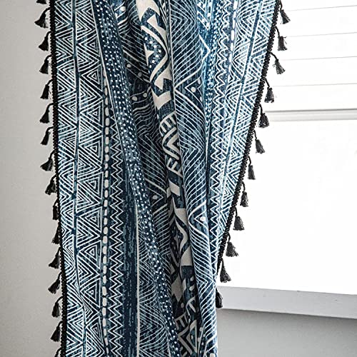 Rideau foulard bleu texturé d'exception avec tassel