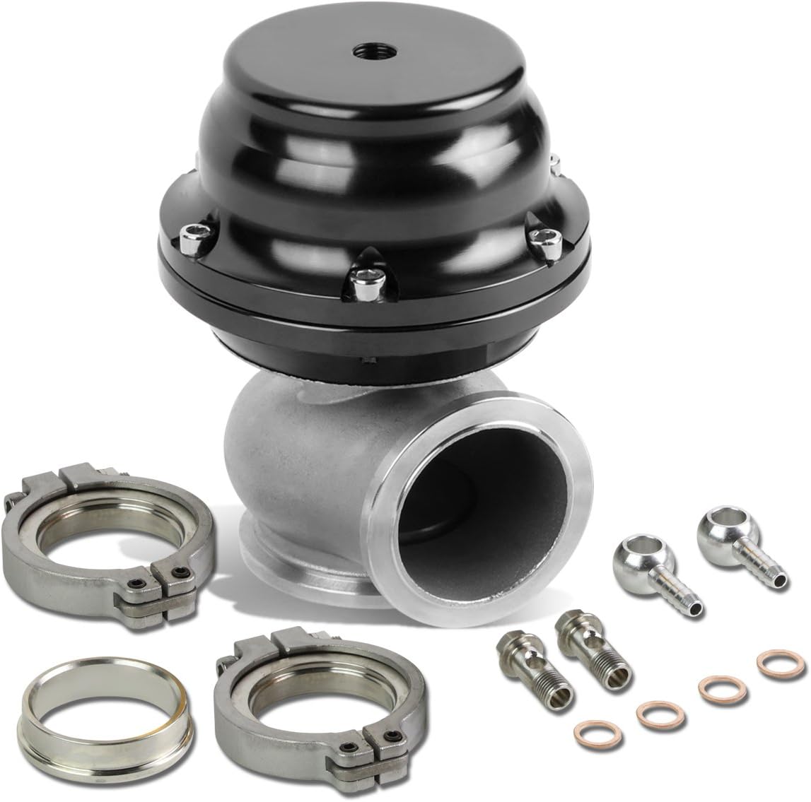 DNA Motoring WG-TL-44MM-BK 44mm Cast Steel Anodized Aluminum External Turbo Wastegate Kit w/ 14 PSI Spring, Black