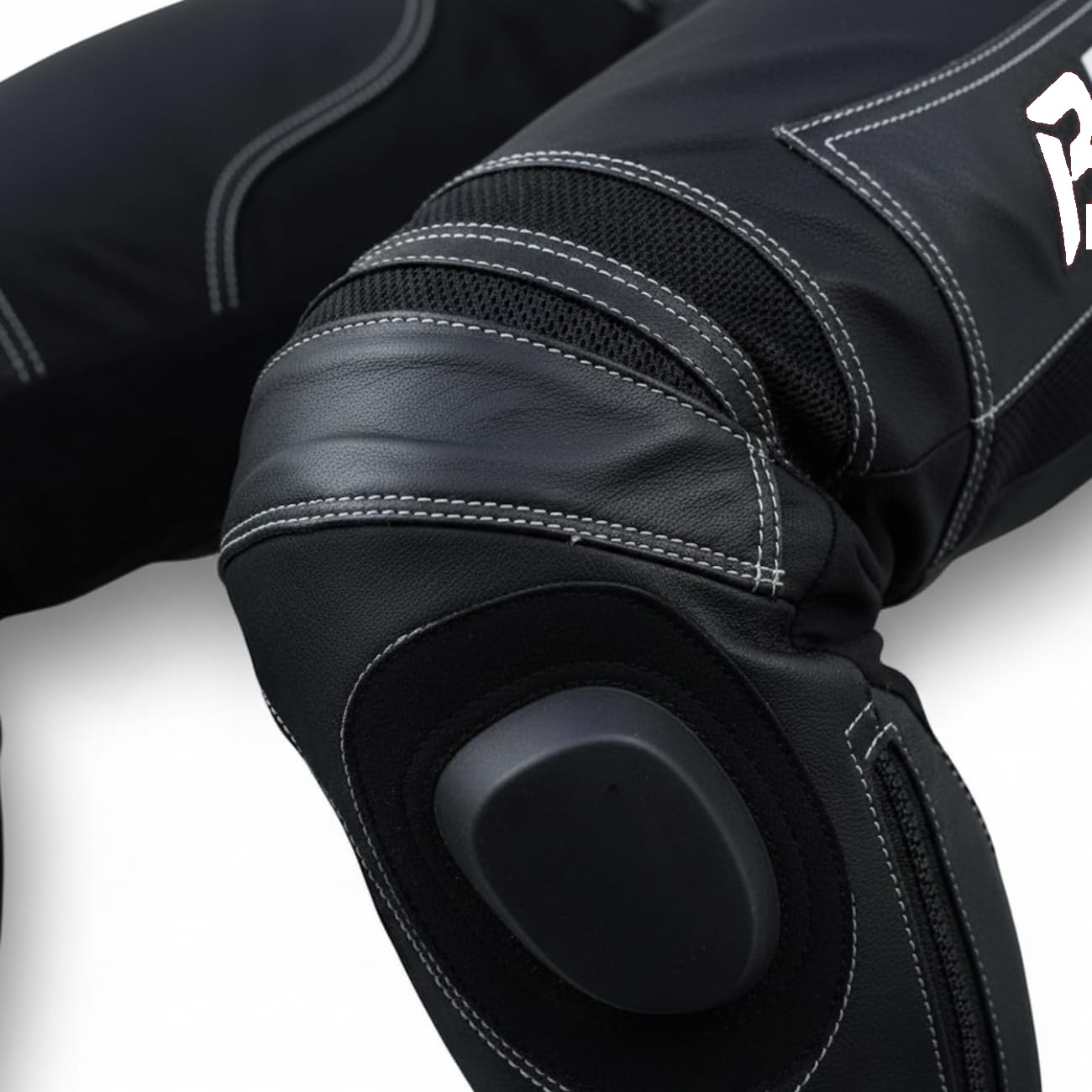 BI ESSE - Einteiliger Motorradanzug aus Leder und Stoff, ideal für Straße, lange Reisen, Touren, Pitbikes, komplett mit Buckel und zertifiziertem starren Schutz (Weiß/Schwarz, XXL)