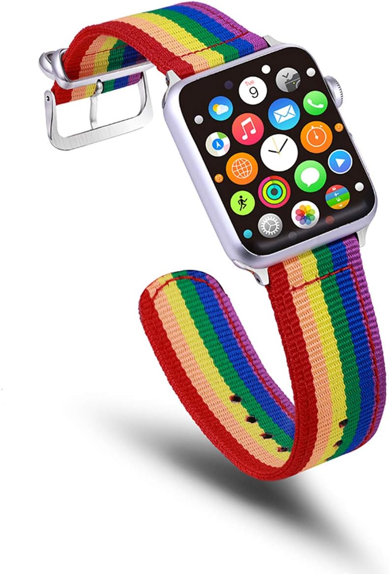 Tinsow Rainbow Wristband Watch Strap Comfortable Denim Fabric Replacement Watch Band Compatible For iWatch Series 5/4/3/2/1