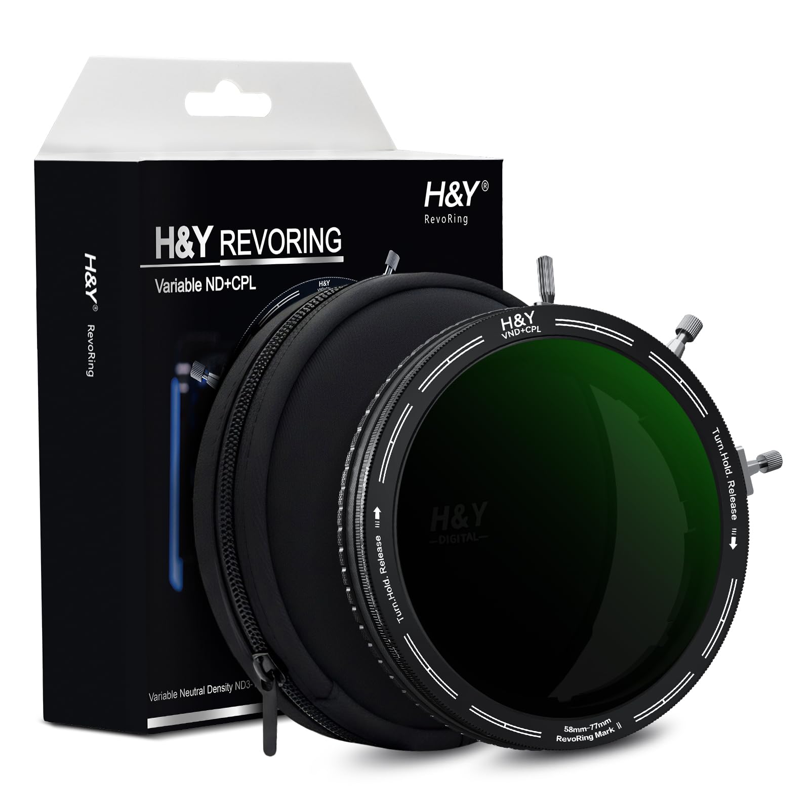 H&Y RevoRing MKⅡ 58 mm 62 mm 67 mm 72 mm 77 mm Filtr ND o zmiennej gęstości i polaryzator CPL, filtr obiektywu 3 w 1 VND (ND3-1000) z regulowanym pierścieniem adaptera, 22 wielowarstwowa powłoka nano