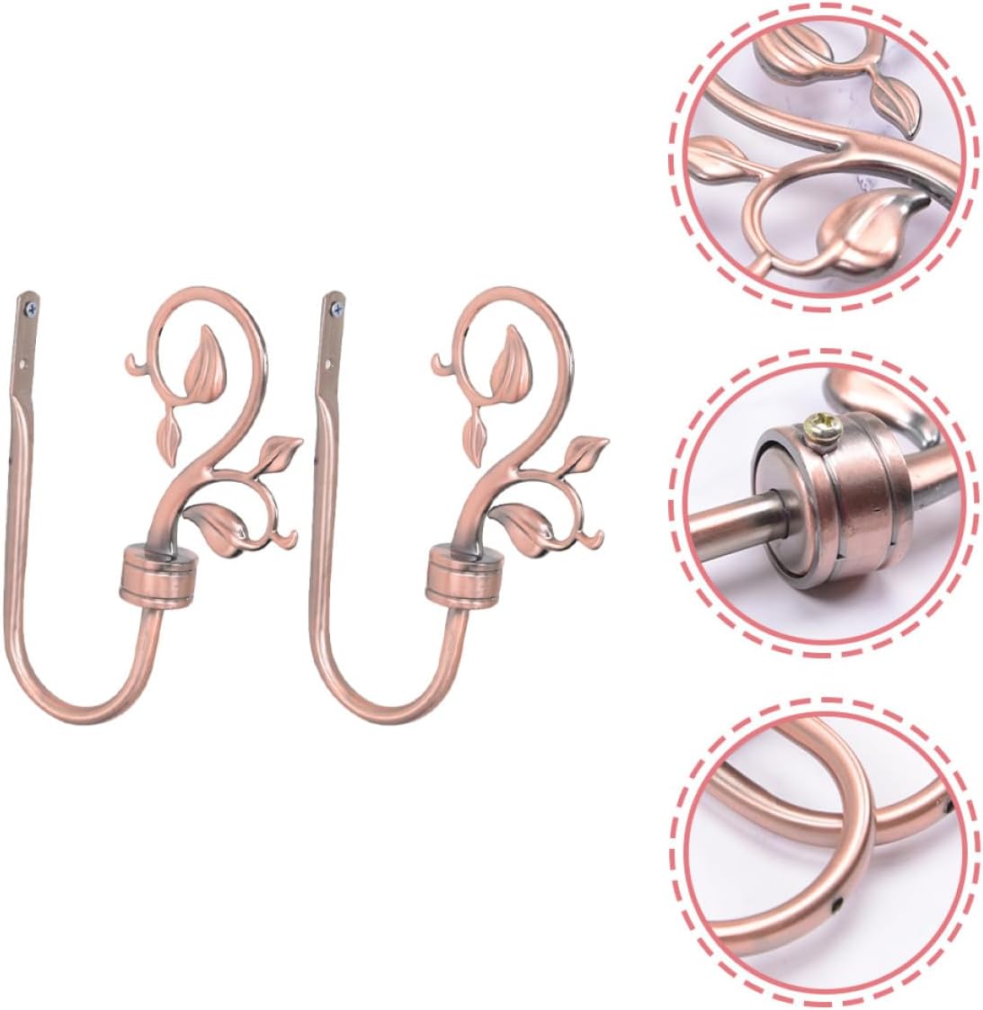 1 Pair Heavy Duty Decorative Curtain Tieback Hooks, Leaf Shaped Alloy Drapery Holders for Wall Mount, Vintage Red Bronze Finish, Window Treatment Hardware for Home and Office