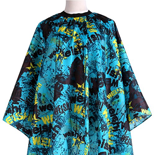 CCbeauty Barber Supplies Professional Hairdressing Adult Hair Cutting Cape Gown Haircut Gown Salon Hair Cape Dye Coloring Barber Cape with Snaps for Shave Makeup(Letters-Blue)