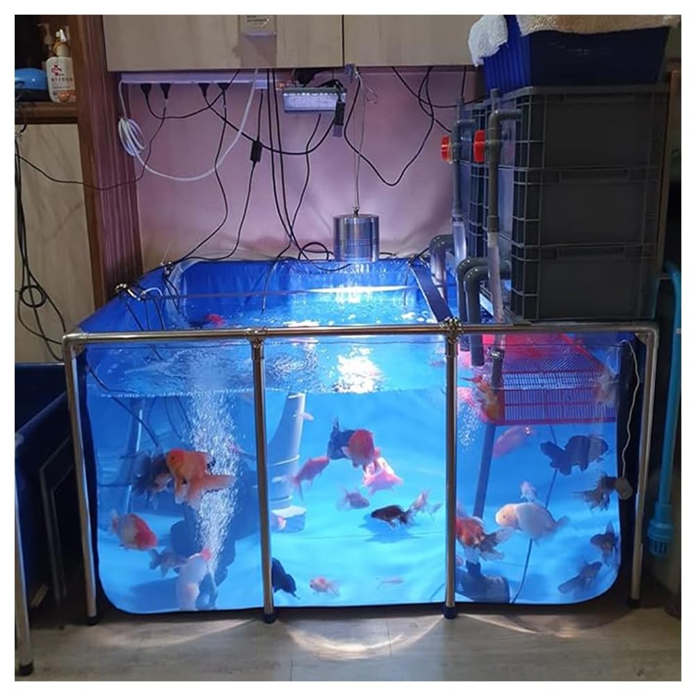 Generico Laghetto per Carpe Koi Fuori Terra con Finestra Trasparente e valvola di Scarico - Resistente Tela in PVC e Robusta Struttura in Acciaio - Vasca per Pesci e Tartarughe - Piscina espositiva