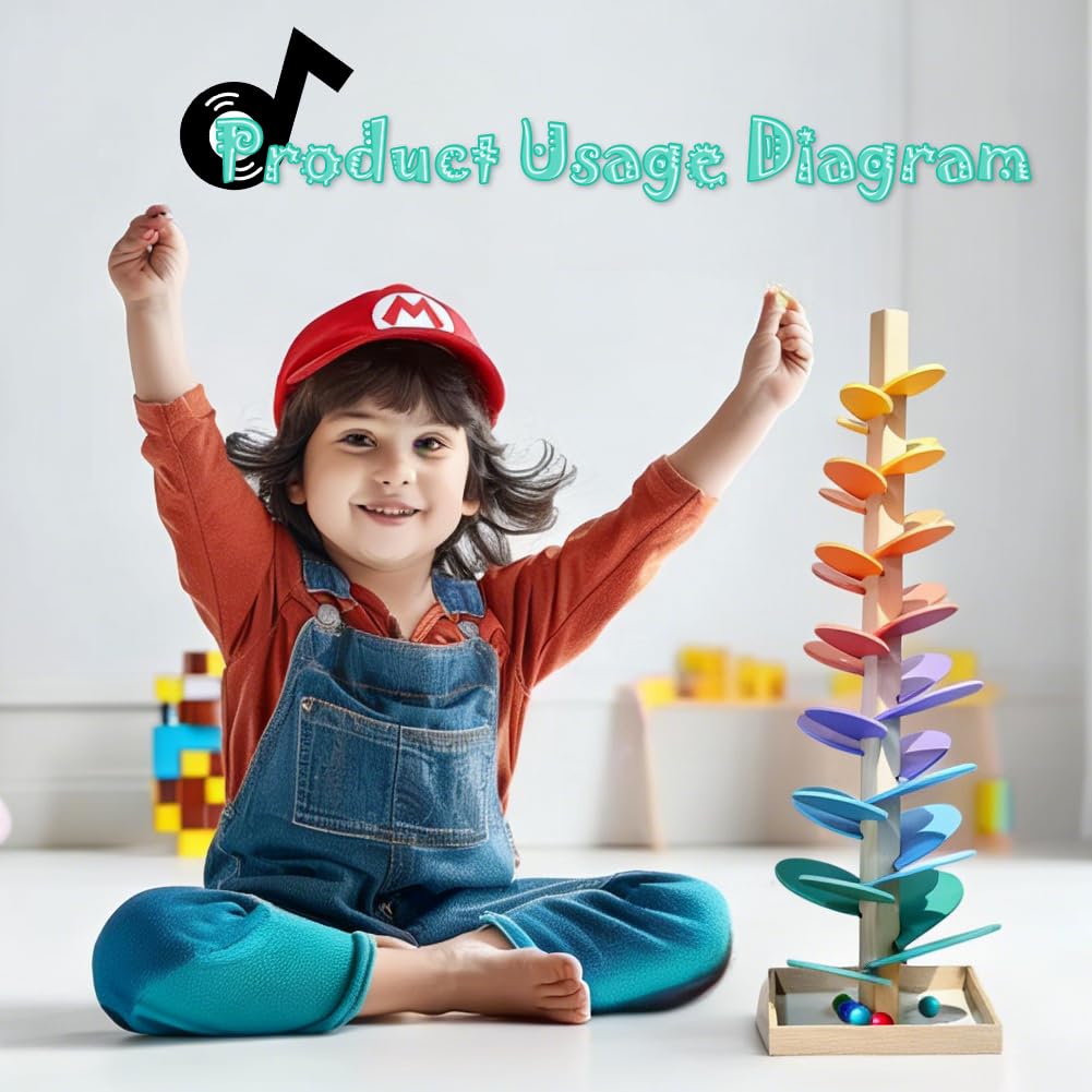 Montessori Juguete de Pista de Bolas, Pista de Canicas de Árbol Musical con Juego de Bolas Stem Música Educación Temprana Niños Jugando para Guardería Habitación Infantil, Árbol de Bolas de Madera