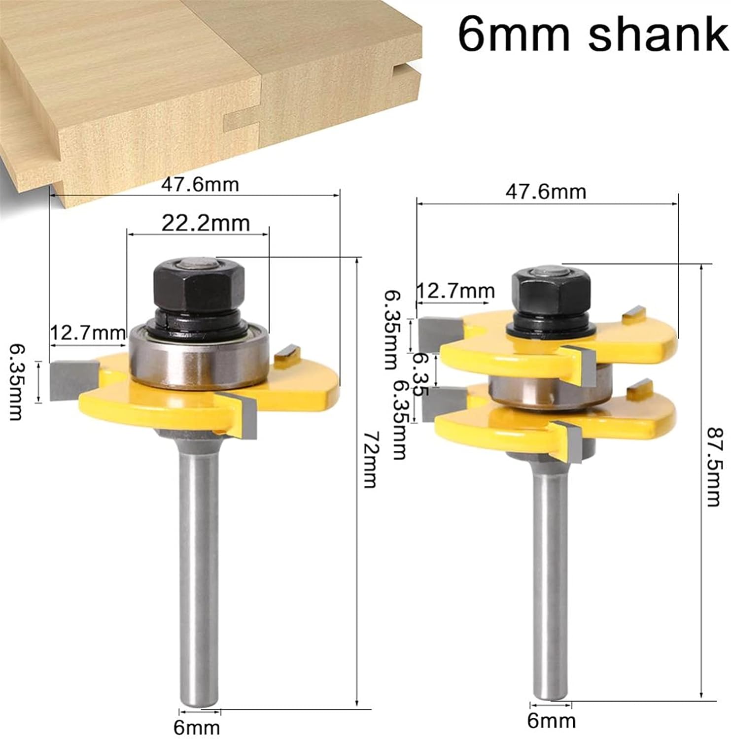 Router bits 2 pc 6mm 1/4 inch Shank Tongue Groove Joint