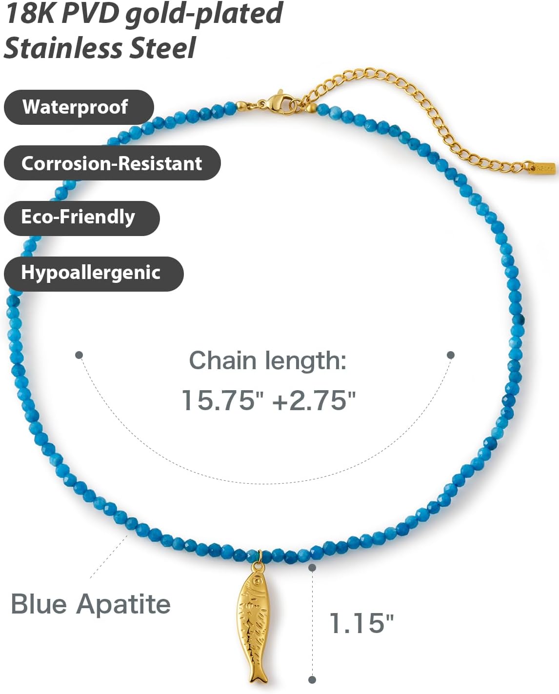 Dainty Gold Fish Pendant Necklace for Women, Waterproof Boho Beach Jewelry, Summer Ocean Charm Necklaces Gift for Her - Image 6