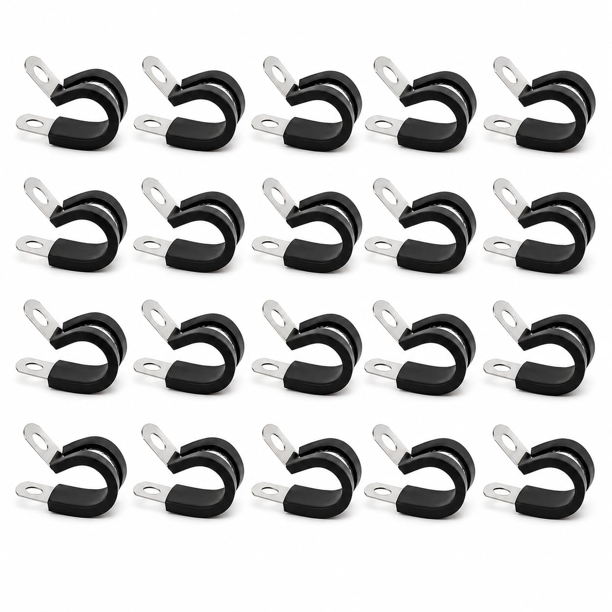 20 PCS 304 Stainless Steel Rubber Cushioned R Shape Clamps, Cable Cleats Pipe Clips, Hose Conduit Clips Waterproof Rust Prevention Metal Wire Cable Clamps for Cable, Cord, Wire, Tube(16mm)