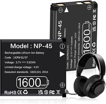 2 Pack Batteries for Fujifilm NP-45A, NP-45B, NP-45S, 2025 New Upgrade 1600mAh High Capacity Battery for Fujifilm FinePix XP20, Compatible with Arctis Nova Pro Wireless Multi-System Gaming Headset