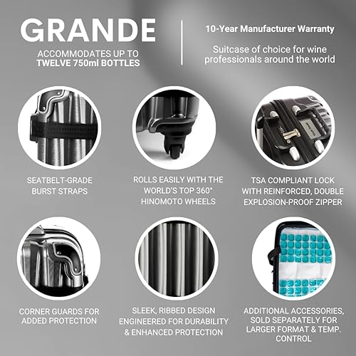 Miniatura 3 de VinGardeValise Grande - Maleta de vino  Equipaje de viaje de 12 botellas, aprobado por la TSA, carcasa dura duradera, espuma a prueba de golpes,