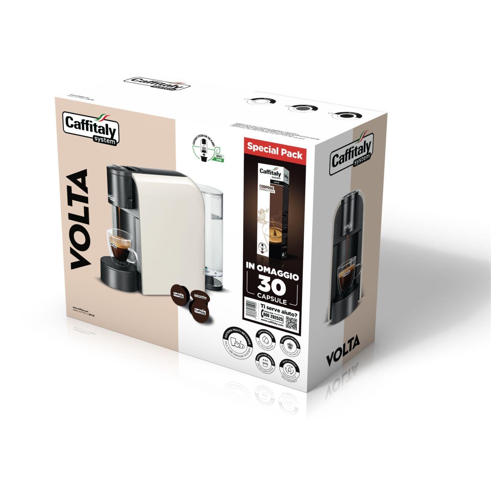 Caffitaly, Macchina da Caffè Volta Bianca, 30 Capsule di Caffè Corposo Incluse, per Macchine Originali, Ideale per Preparare Caffè e Bevande Calde