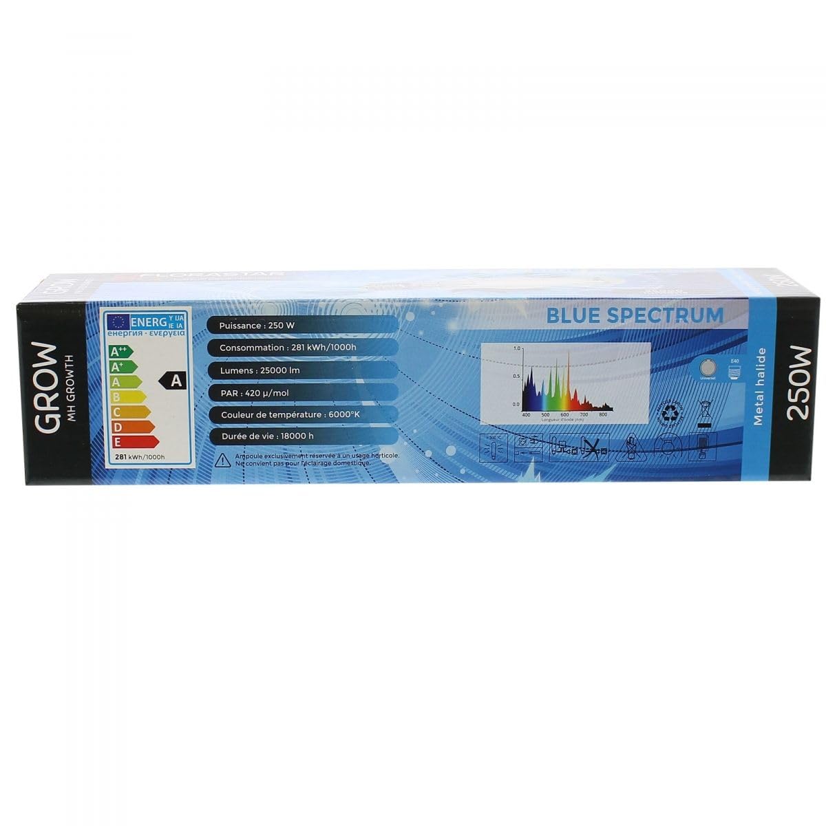 Ampoule MH 250W Spectre Bleu 6000K pour Croissance Végétative – Culot E40