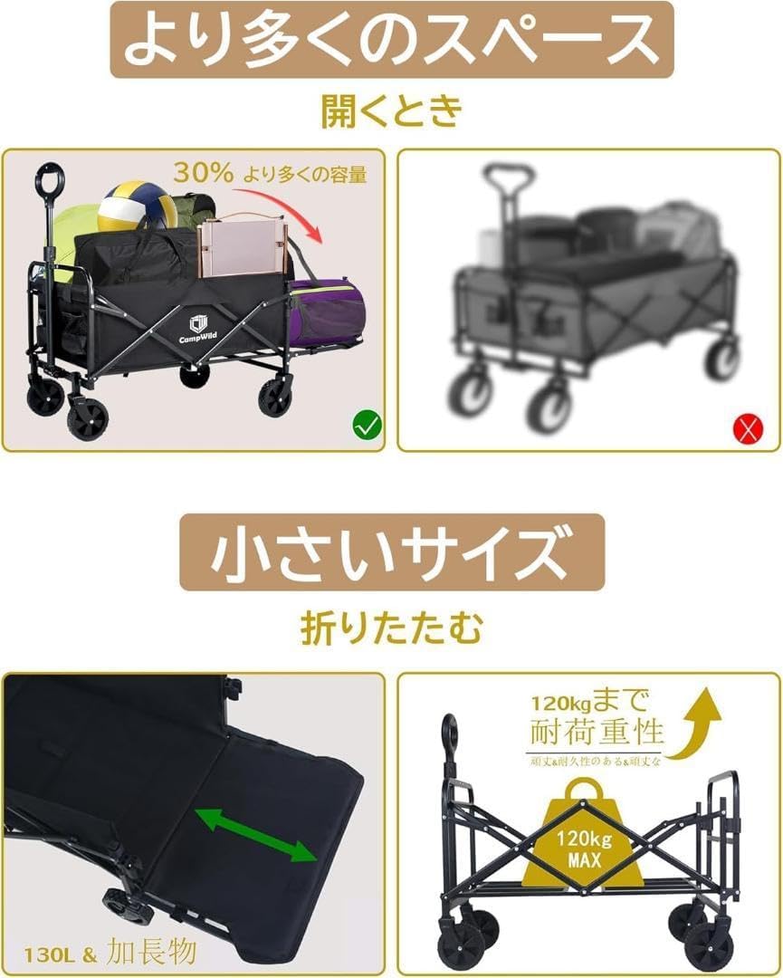キャリーワゴン アウトドアワゴン 3秒折り畳み 片手操作可能