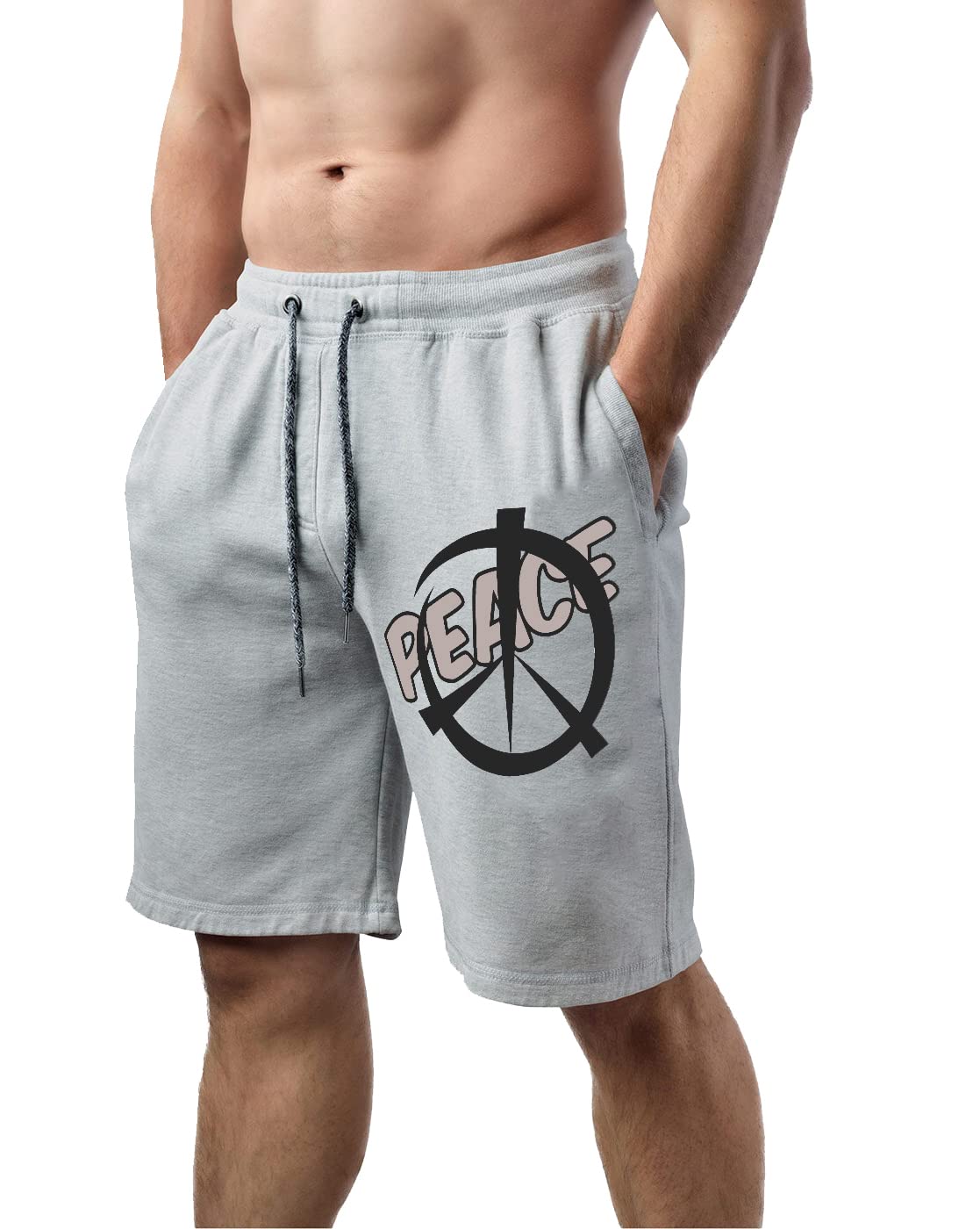 Men Grey Cotton Regular Shorts for All Season- Running, Gym, Workout, Yoga Shorts -Peace Printed-image-2