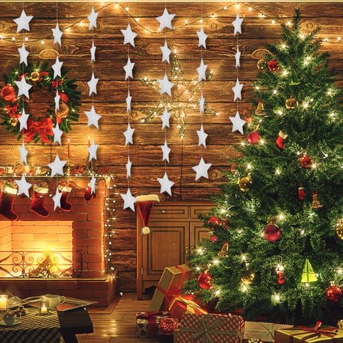 Image of Silver Glitter Star Garland Banner Streamers - 2.76 Inch 52 FT 4 Strands Paper - Hanging Garland for Bachelorette Birthday Engagement Baby Shower Bridal Shower Party Decorations