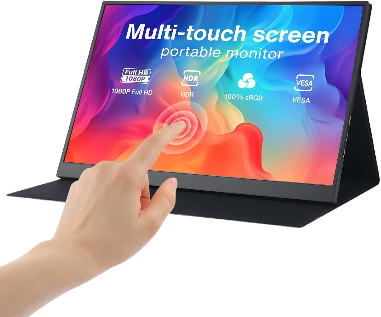 Portable Monitor 14 Inch FHD 1080P - USB C HDMI Touchscreen Second Display for Laptop with Protective Cover Stand, Plug & Play Travel Extender (IPS, Type-C/HDMI/USB-A)​