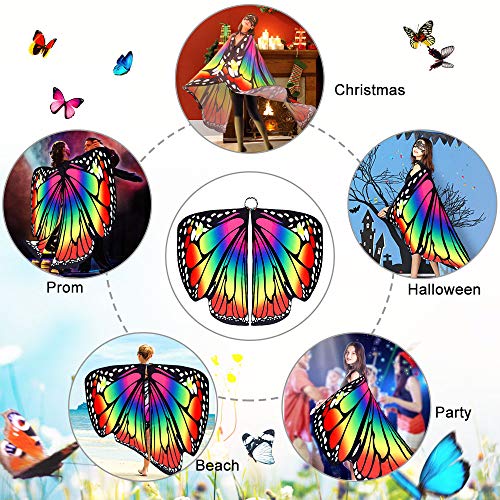 Emageren Vlindervleugelsjaal voor dames, vlindervleugels, volwassenen, zachte stof, accessoires voor carnaval, Pasen, party, dans, meerkleurig, 168 x 135 cm - Image 7