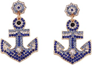 Rhinestone Anchor Earrings for Women Sparkling Cubic Zirconia Ship Anchor Drop Dangle Earrings Navy Sailor Ship Symbol Anchor Earrings Bohemian Ocean Anchor Earrings Hypoallergenic Anchor Statement Earrings Nautical Jewelry