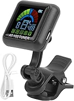 Vista 10 de Afinador de clip recargable USB para guitarra eléctrica, violín, ukelele con pantalla a color (AT-102 blanco)