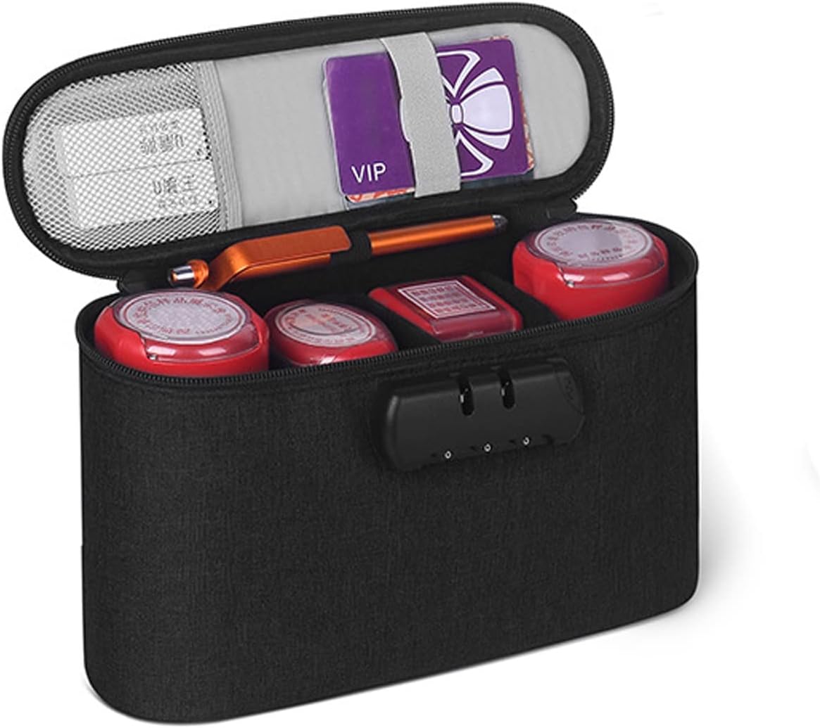 Tarati 印鑑ケース 法人用 個人事業主 会社 印鑑 営業職 手提げ トラベルポーチ撥水 複数収納 旅行 保管軽量ケース 防災 新年の贈り物 便利グッズ 家計管理収納ポーチ ブラック 防犯金庫 ダイヤルロック式事務用品収納小物入れポーチ 出張