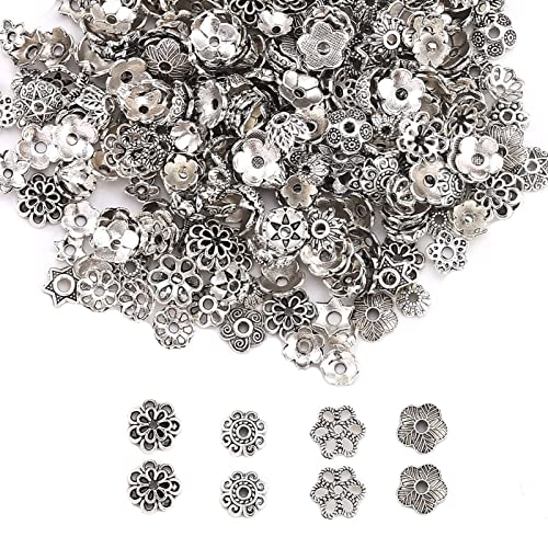 HERZWILD 900pcs Intercalaires Perles Espacees Perles d'Espacement en Alliage de Style 200g Tibétain Métal Calottes Fleur Caps,pour Breloque Création Bijoux...