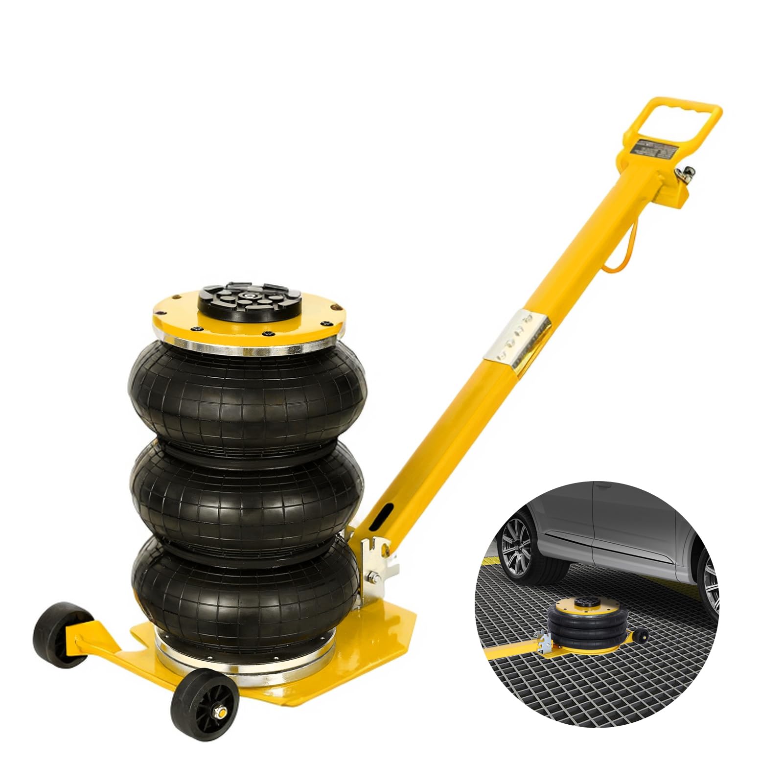 Air Jack - 3 Ton/6600 Lbs Triple Bag Air Jack Pneumatic Jack 3-5 s Fast Lift Up 15.5in Airbag Jack Air Car Jack with Adjustable Long Handle Heavy Duty Air Bag Jack Lift for Cars Garage Repair, Yellow