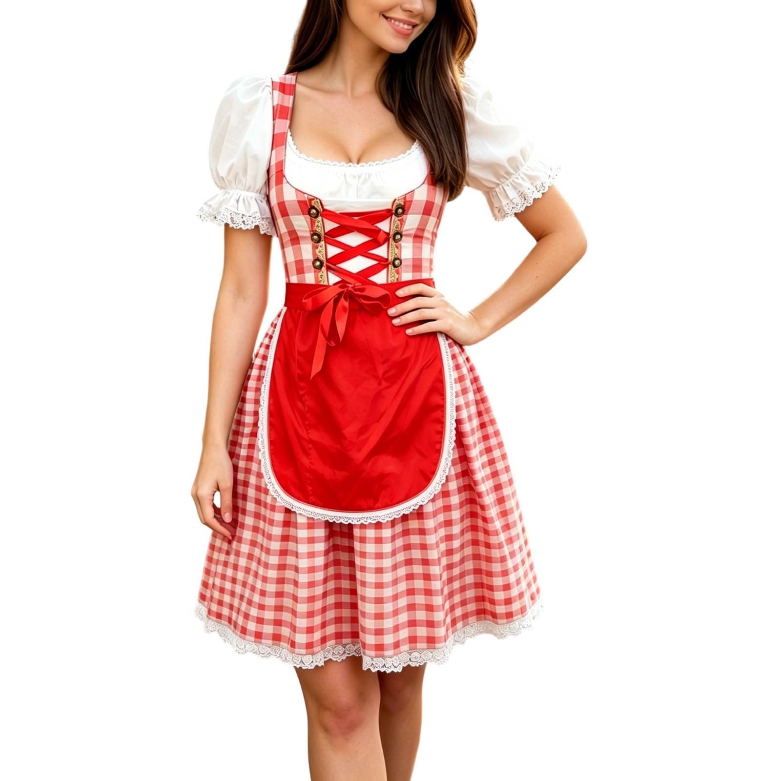 Generisch 2026 Dirndlkleid für Elegante große Größen traditionelle Tracht mit Spitze Dreireiher perfekt für Bar Outdoor-Events ganzjährig tragbar mit Stiefeln